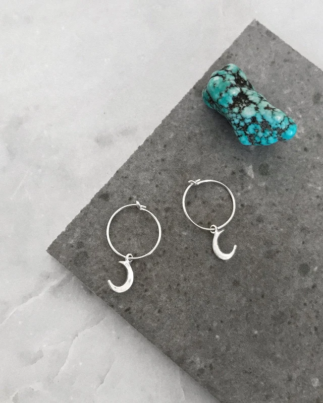 Statement Earrings for Evening-Moon Hoop Earrings  - Sterling Silver