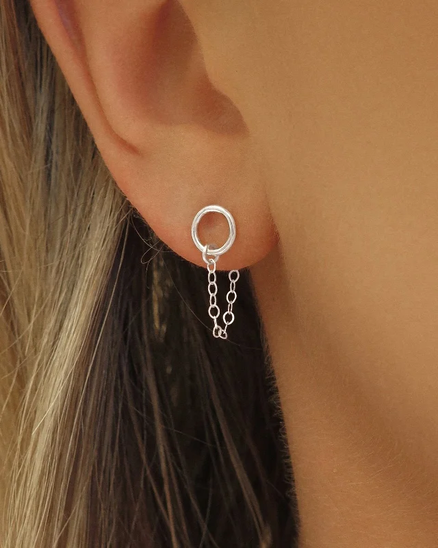 Black Diamond Earrings-Baby Circle Chain Stud Earrings  - Sterling Silver