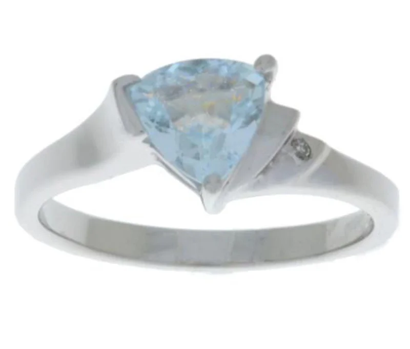 Classic Engagement Ring for Women-14Kt Gold Genuine Aquamarine & Diamond Trillion Ring