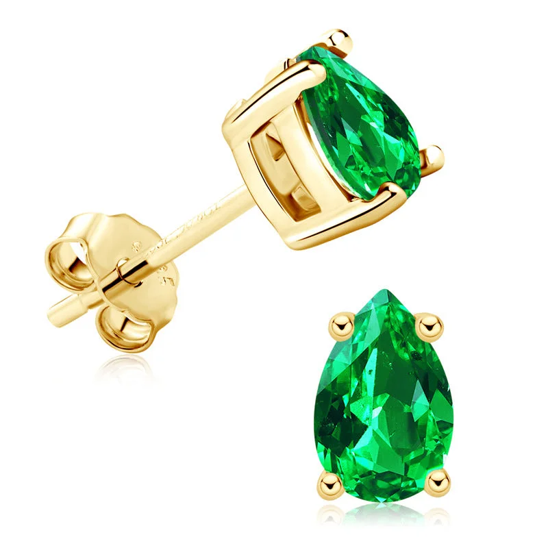 Chic Hoop Earrings-Emerald Teardrop Stud Earrings | S925