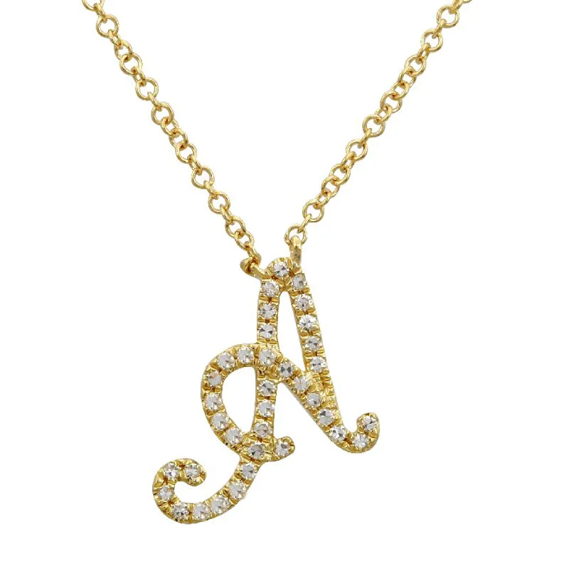 Unique Gold Necklace-Diamond Pave Script Initial Necklace