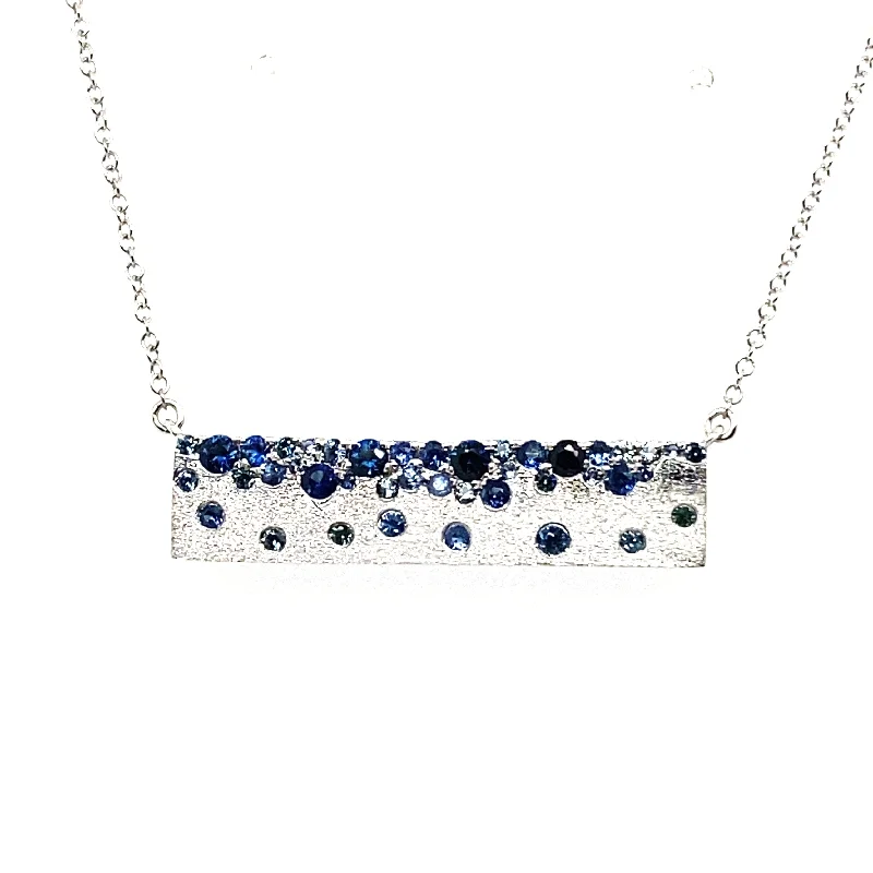 Luxury Custom Necklace-Sapphire Confetti Bar Necklace