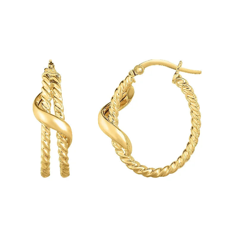 Trendy Earrings for Girls-14K Gold Yellow Finish Oval Hoop Earrings