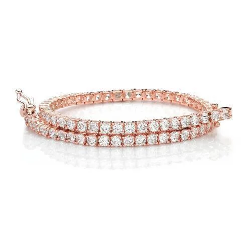 Stylish Charm Bracelet for Weddings-Round Brilliant tennis bracelet with 4.38 carats* of diamond simulants in 10 carat rose gold