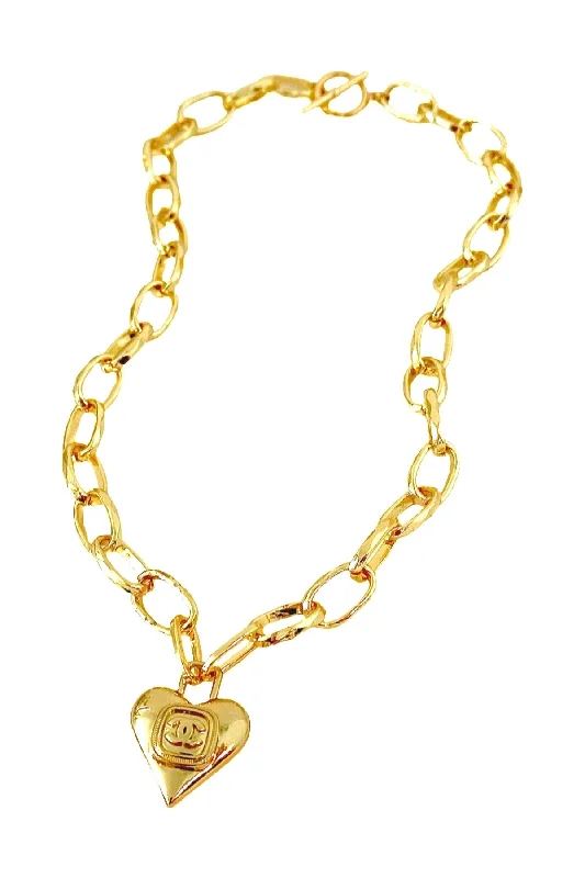 Designer Necklace for Women-CC Gold Lock Heart Necklace