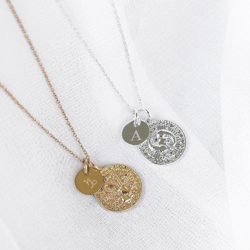 Heart Shaped Pendant Necklace-Thea - 18ct Gold or Silver Plated Zodiac Horoscope & Monogram Necklace