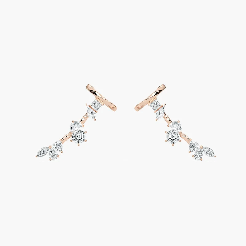 Designer Diamond Earrings-Mixed Shape Lab Grown Diamond Cuff Earrings