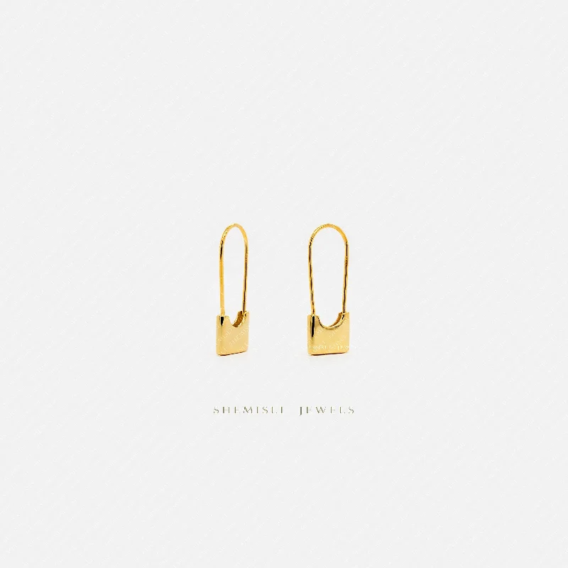 Modern Gold Earrings-Lock Dangle Hoop Earrings, Gold, Silver SHEMISLI - SH473