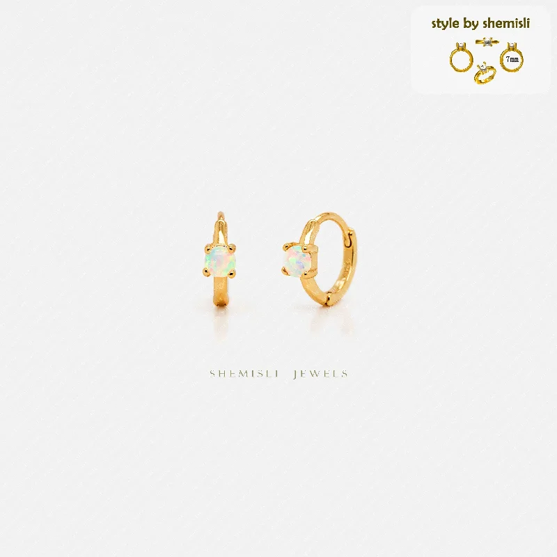 Rose Gold Earrings-Tiny Opal Stone Helix Hoop Earrings, Unisex, Gold, Silver SHEMISLI SH666, SH667 (SH265), SH668, SH669