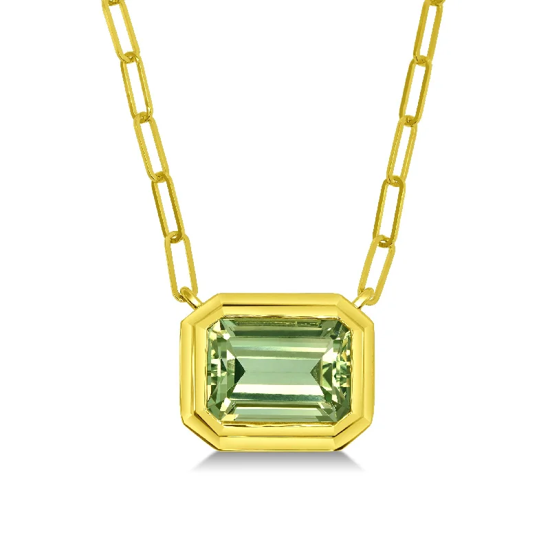 Fashionable Layered Necklace-Heavy Bezel Set Green Quartz Necklace