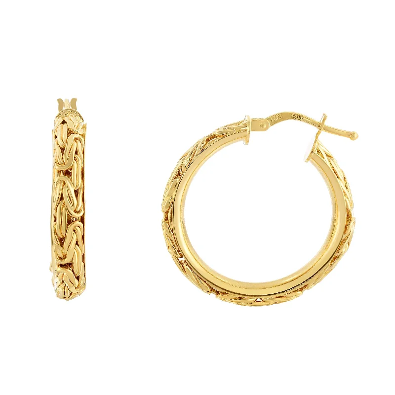 Vintage Earrings for Women-14K Yellow Gold Byzantine Fancy Hoop Earrings, Diameter 20mm