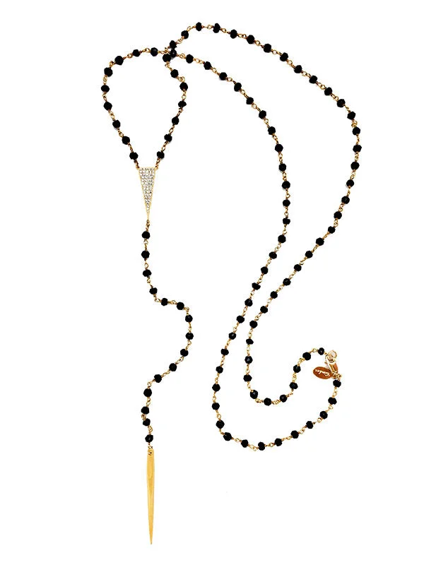 Wedding Necklace with Sapphire-Onyx Tri-CZ Lariat Necklace