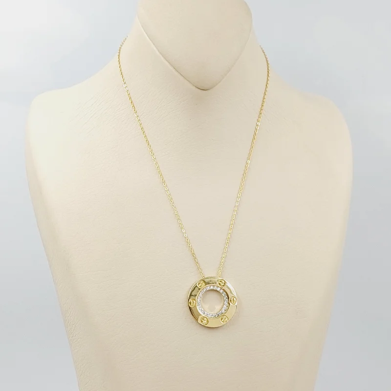 Gold Necklace with Diamonds-Zircon Studded Figaro Necklace