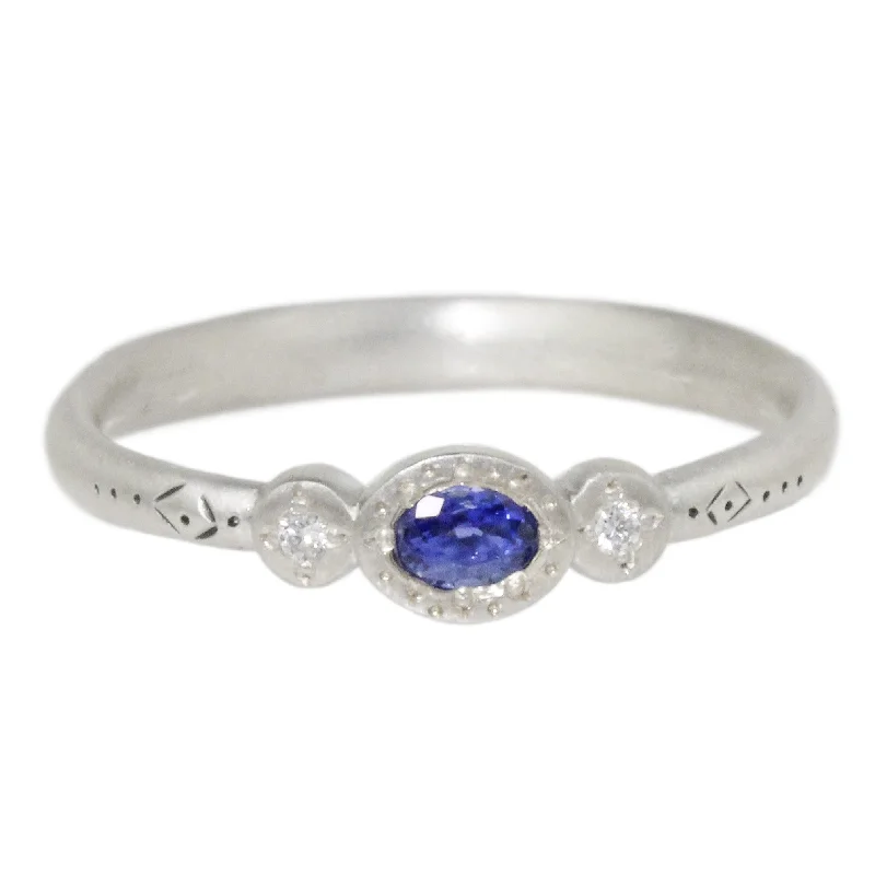 Luxury Gold Ring-Oval & Round Blue Sapphire Charm Ring