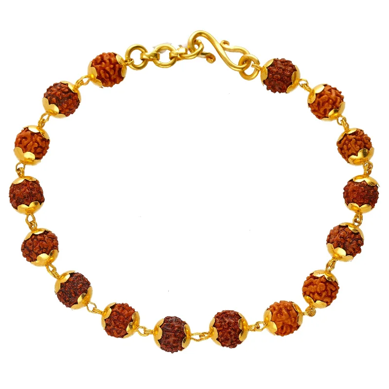 Gemstone Bracelet for Wedding Day-22K Yellow Gold Beaded Rudraksha Stone Bracelet