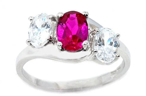 Vintage Engagement Ring with Diamonds-2 Ct Created Ruby & Zirconia Oval Ring .925 Sterling Silver Rhodium Finish