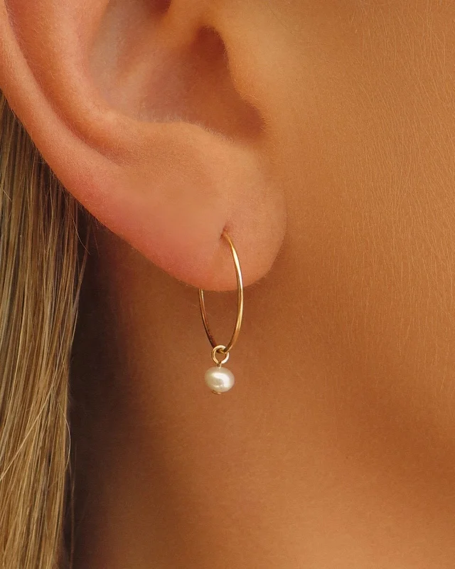 Fashion Earrings for Women-Freshwater Pearl Hoop Earrings - 14k Yellow Gold Fill