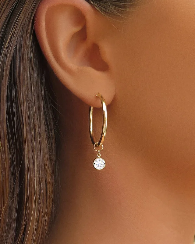 Large Drop Earrings-Large White CZ Thick Hoop Earrings