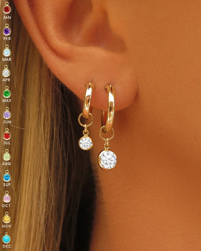 Crystal Drop Earrings-Birthstone Thick Hoop Earrings  - 14k Yellow Gold Fill