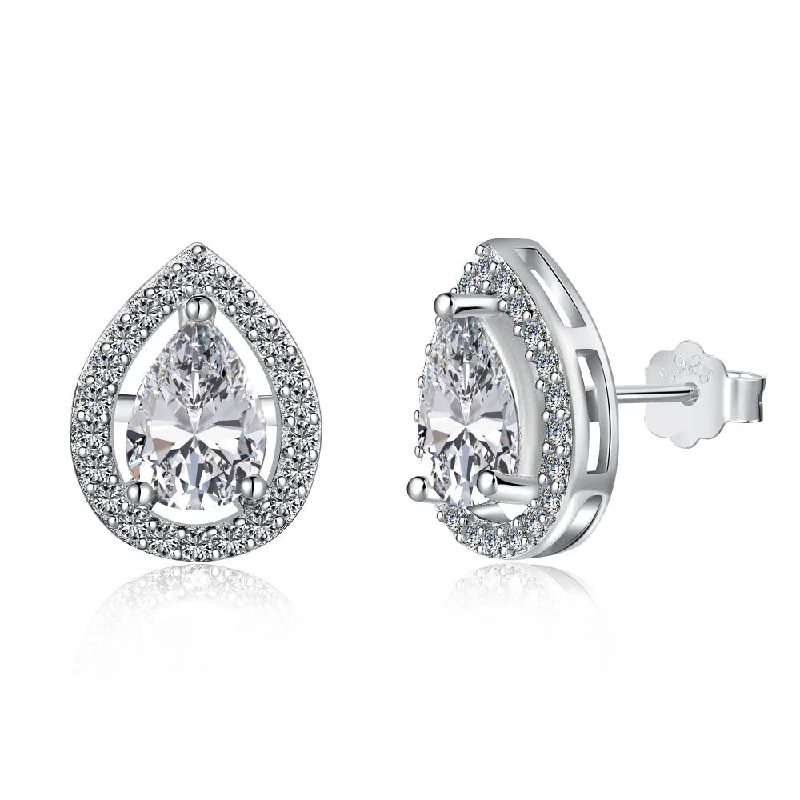 Dazzling Drop Earrings-Pear Cut Halo Diamond Earrings | S925 | CZ