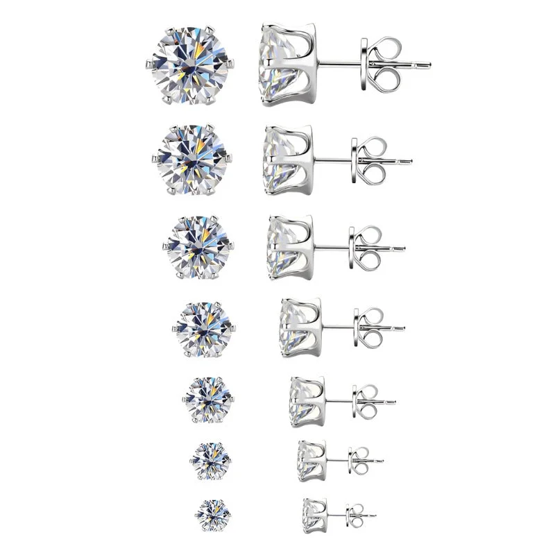 Chic Dangle Earrings-6-Prong Round Brilliant Stud Earrings | S925 | Moissanite