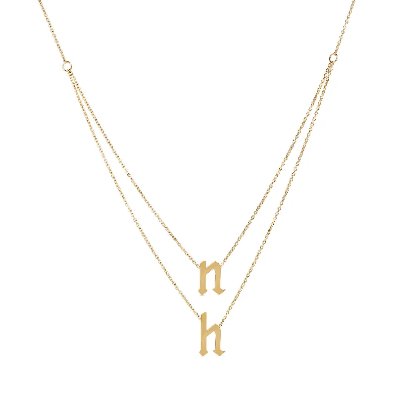 Beautiful Diamond Necklace-Layered Solid Gothic Initials Necklace