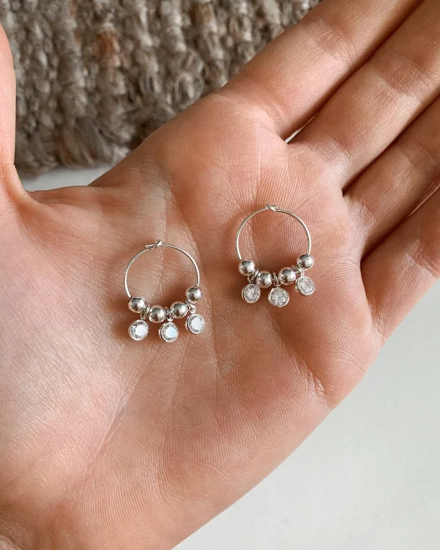 Elegant Bridal Earrings-Triple White CZ Hoop Earrings  - Sterling Silver