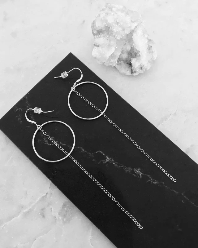 Pearl Hoop Earrings-Ring Chain Earrings  - Sterling Silver