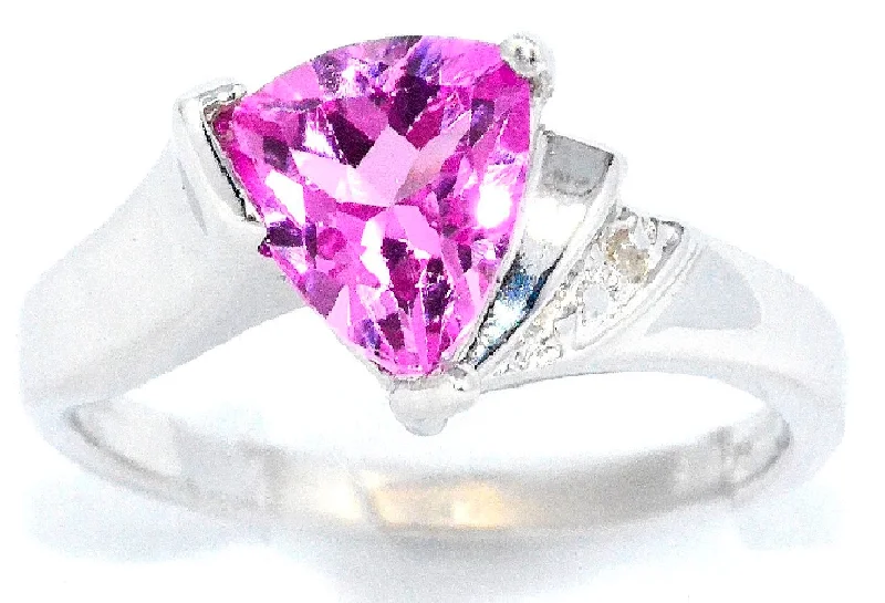 Gemstone Wedding Ring for Men-14Kt Gold Pink Sapphire & Diamond Trillion Ring