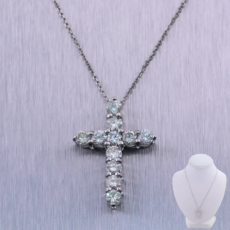 Diamond Necklace for Women-Modern 14k White Gold 2.65ctw Diamond Cross 20" Necklace