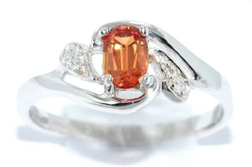 Custom Ring for Engagement-0.50 Ct Orange Citrine & Diamond Oval Ring .925 Sterling Silver Rhodium Finish