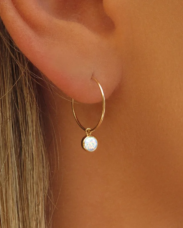 Elegant Gemstone Earrings-Bello Opal Thin Hoop Earrings  - 14k Yellow Gold Fill