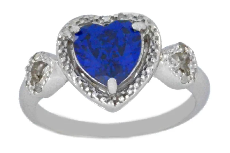 Engagement Ring with Sapphire-1.5 Ct Blue Sapphire & Diamond Heart Ring .925 Sterling Silver Rhodium Finish