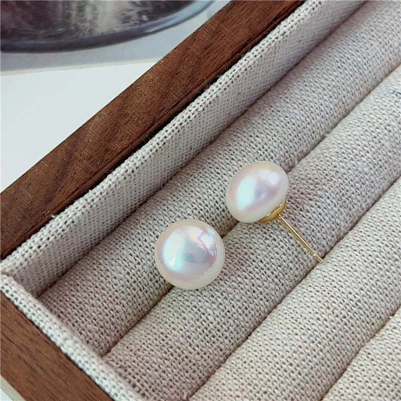 1302 Bright Steamed Bread Pearl Ear Studs-12mm