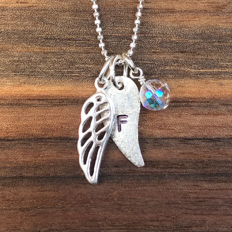 Boho Necklace for Summer-Angel Wing Initial Necklace