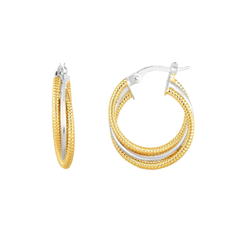 Wedding Earrings for Bride-14K Gold Yellow And White Finish Hoop Fancy Earrings, Diameter 15mm