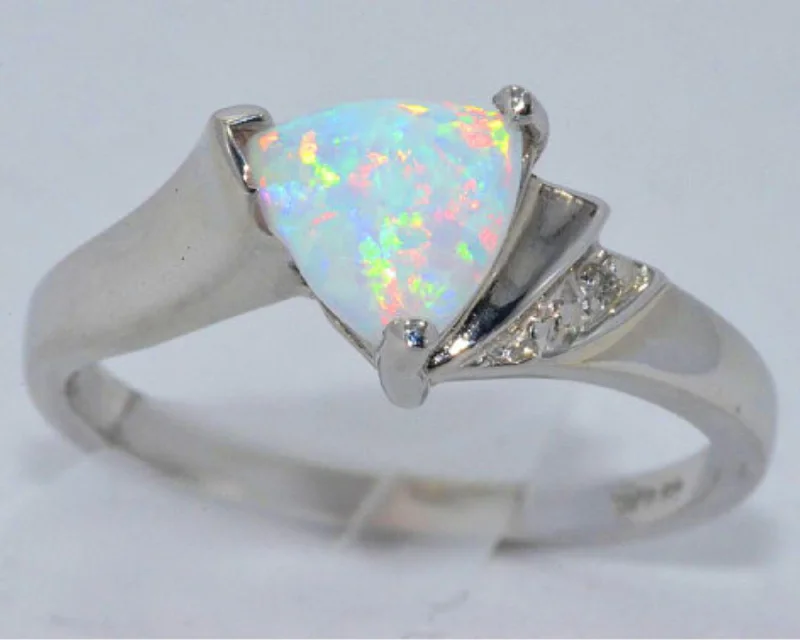 Custom Engagement Ring for Couple-14Kt Gold Opal & Diamond Trillion Ring