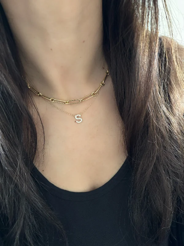 Beautiful Gold Pendant Necklace-Large Diamond Initial Necklace