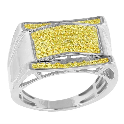 Diamond Wedding Band for Bride-10KW 0.50CTW YELLOW DIAMOND FANCY MENS RING