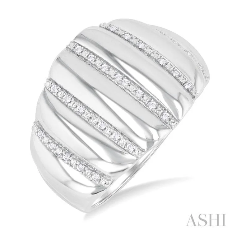 Wedding Band with Diamonds-1/10 ctw Ribbed Dome Shape Round Cut Diamond Bold Wide Fashion Band in Sterling Silver