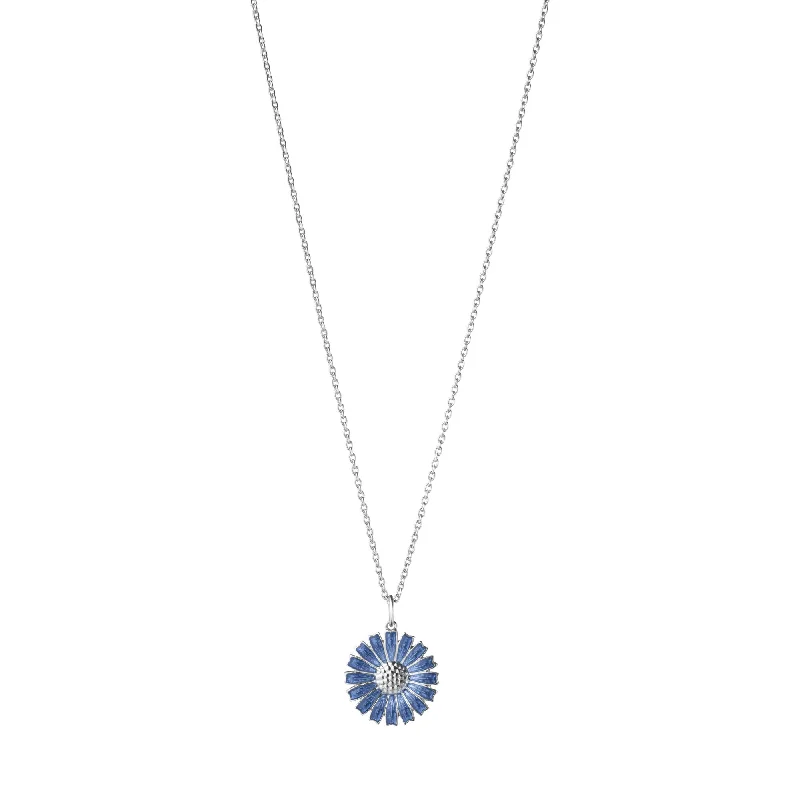 Personalized Birthstone Necklace-Daisy Silver Necklace w. Blue Enamel