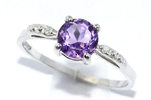 Gemstone Wedding Ring for Men-1 Ct Amethyst & Diamond Round Ring .925 Sterling Silver Rhodium Finish