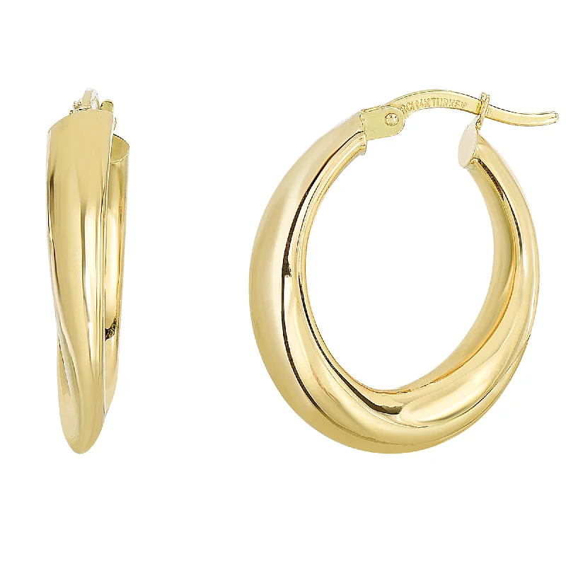 Dazzling Drop Earrings-14K Yellow Gold Graduated Oval Shape Hoop Earrings