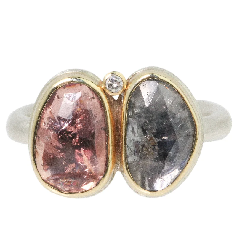 Trendy Gold Wedding Ring-Pink and Lavender Spinel Ring