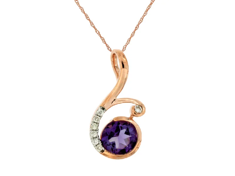 Designer Pendant Necklace-Round Amethyst Necklace with Diamond Accents