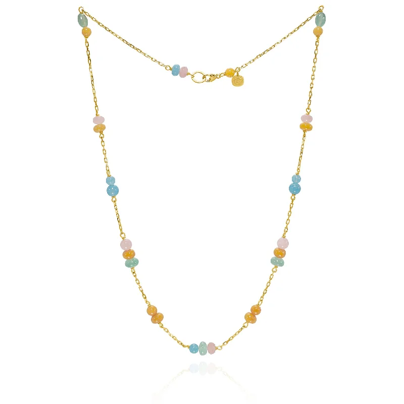 Wedding Necklace with Sapphire-Piccolo Melrose 18K Gold Necklace, 45cm, w. Aventurine & Guava quartz