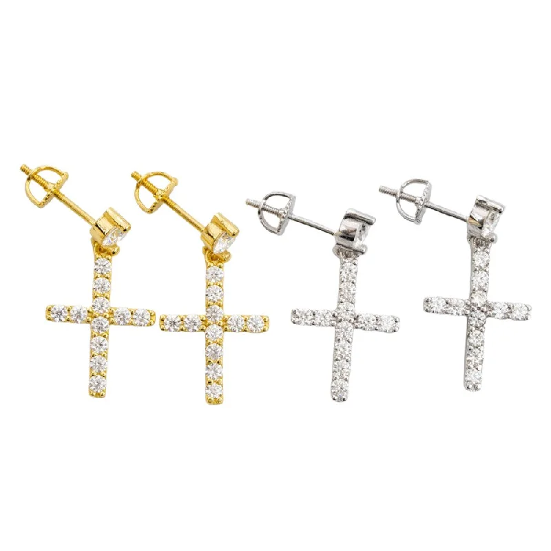 Luxury Gemstone Earrings-Cross Pendant Dangling Earrings | S925 | Moissanite