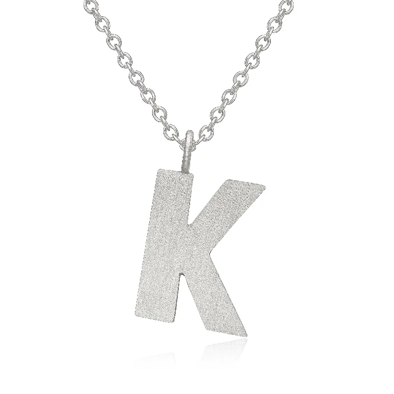 Silver Necklace with Birthstone-Letter K Silver Necklace