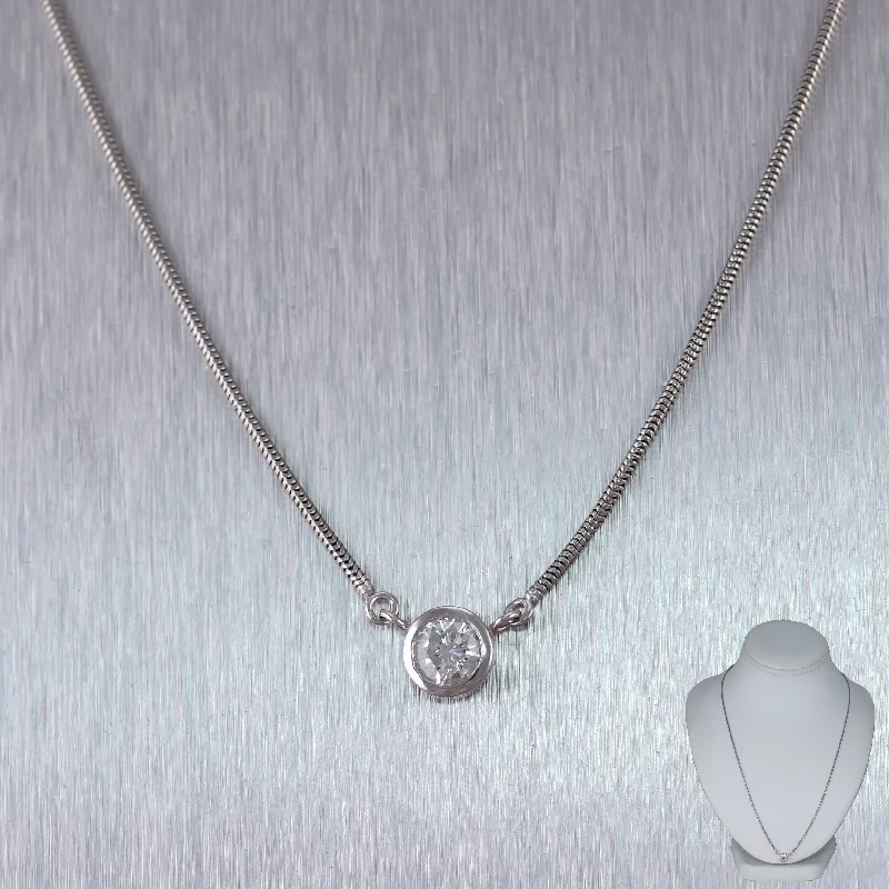 Dainty Gold Necklace-Modern Platinum 0.75ct Solitaire Diamond 19" Necklace