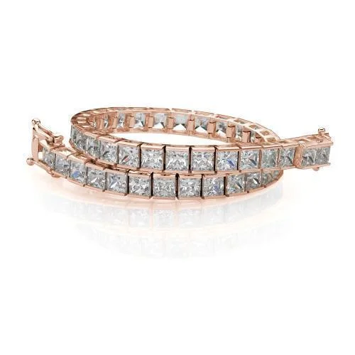 Silver Bracelet for Bridesmaids-Princess Cut tennis bracelet with 17.16 carats* of diamond simulants in 10 carat rose gold